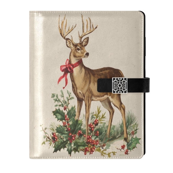 Leather Notebook with Pen Holder Writing Notepad Includes 100 Pages Lined Journal Christmas Deer with Greenery