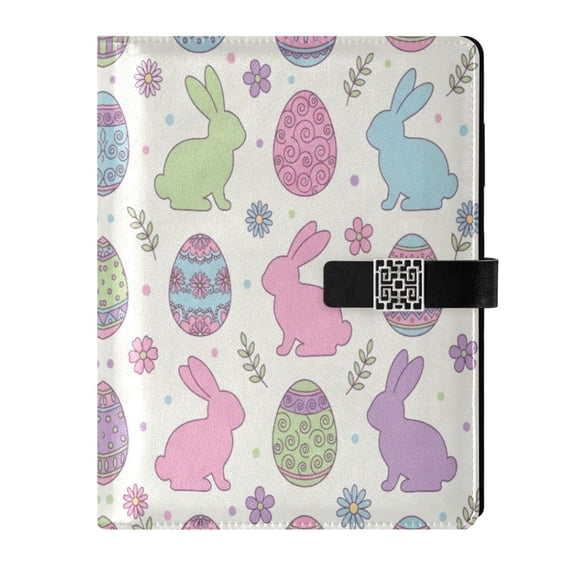 Leather Notebook with Pen Holder Writing Notepad Includes 100 Pages Lined Journal Colorful Easter Bunnies and Eggs