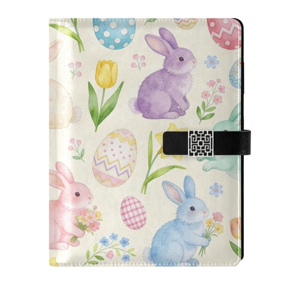 Leather Notebook with Pen Holder Writing Notepad Includes 100 Pages Lined Journal Colorful Easter Bunny Pattern