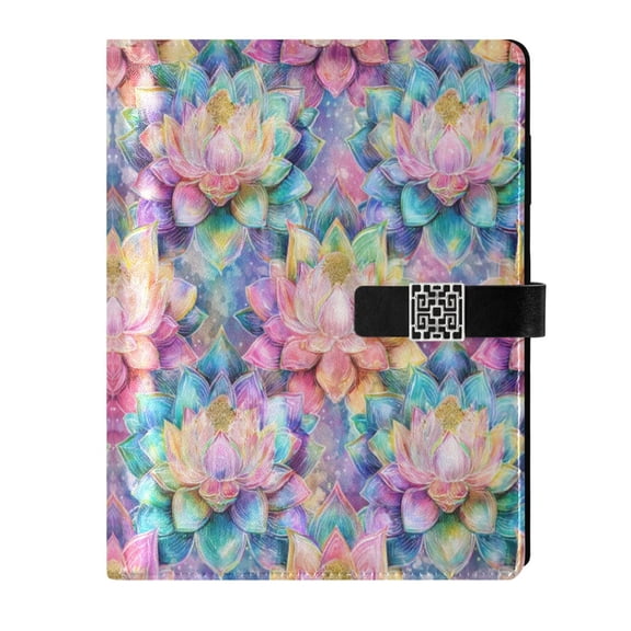Leather Notebook with Pen Holder Writing Notepad Includes 100 Pages Lined Journal Colorful Lotus Pattern