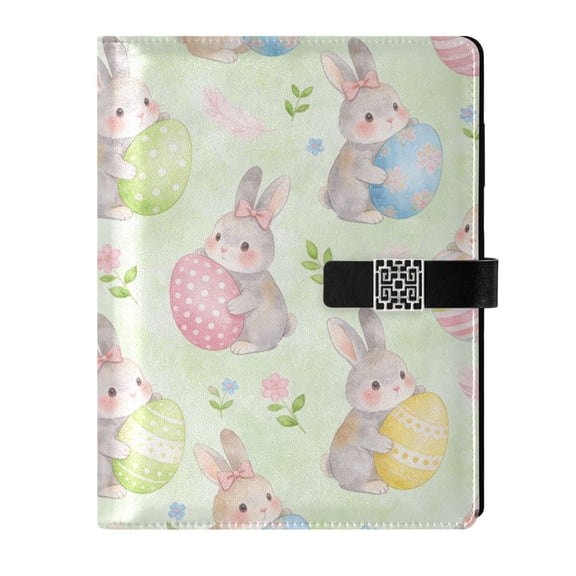 Leather Notebook with Pen Holder Writing Notepad Includes 100 Pages Lined Journal Cute Bunny Holding Easter Egg