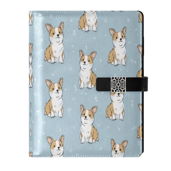 Leather Notebook with Pen Holder Writing Notepad Includes 100 Pages Lined Journal Cute Little Dog Pattern