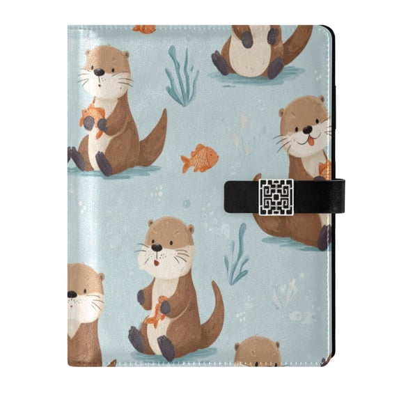 Leather Notebook with Pen Holder Writing Notepad Includes 100 Pages Lined Journal Cute Otters in Various Poses