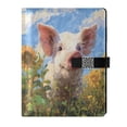 thumbnail image 1 of Leather Notebook with Pen Holder Writing Notepad Includes 100 Pages Lined Journal Cute Pig with Sunflower Field, 1 of 6