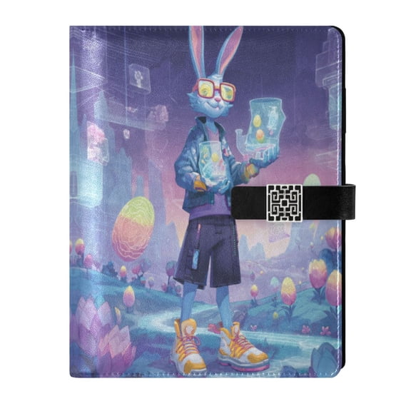 Leather Notebook with Pen Holder Writing Notepad Includes 100 Pages Lined Journal Cyberpunk-style Easter Bunny