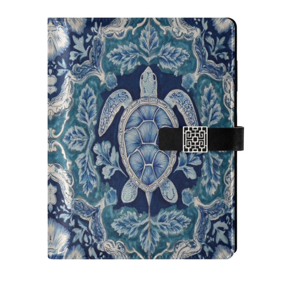 Leather Notebook with Pen Holder Writing Notepad Includes 100 Pages Lined Journal Dark Teal Turtle Pattern