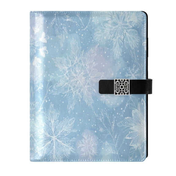 Leather Notebook with Pen Holder Writing Notepad Includes 100 Pages Lined Journal Delicate Snowflakes Patter