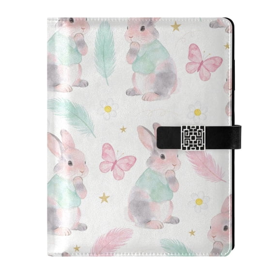 Leather Notebook with Pen Holder Writing Notepad Includes 100 Pages Lined Journal Easter Bunnies and Spring Elements