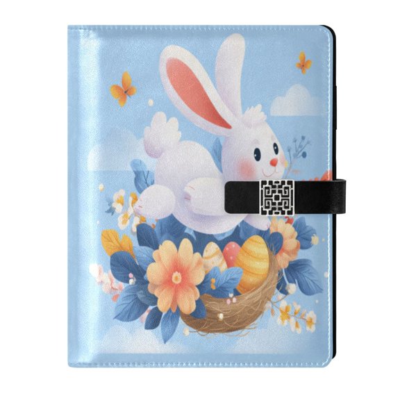 Leather Notebook with Pen Holder Writing Notepad Includes 100 Pages Lined Journal Easter Bunny Flying