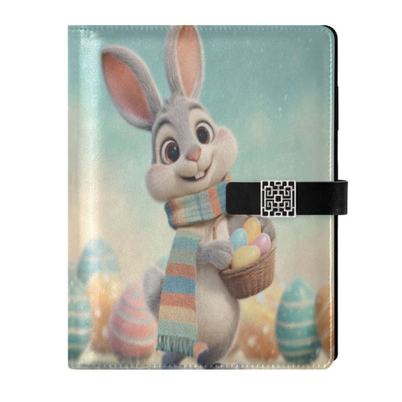 Leather Notebook with Pen Holder Writing Notepad Includes 100 Pages Lined Journal Easter Bunny with Scarf