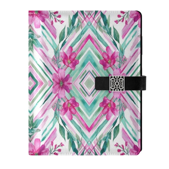 Leather Notebook with Pen Holder Writing Notepad Includes 100 Pages Lined Journal Elegant Shapes with Flowers