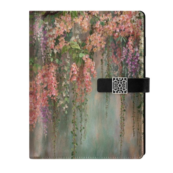 Leather Notebook with Pen Holder Writing Notepad Includes 100 Pages Lined Journal Enchanted Flowers Painting