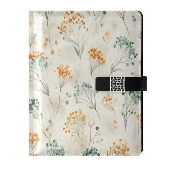 Leather Notebook with Pen Holder Writing Notepad Includes 100 Pages Lined Journal Green and Orange Small Flowers