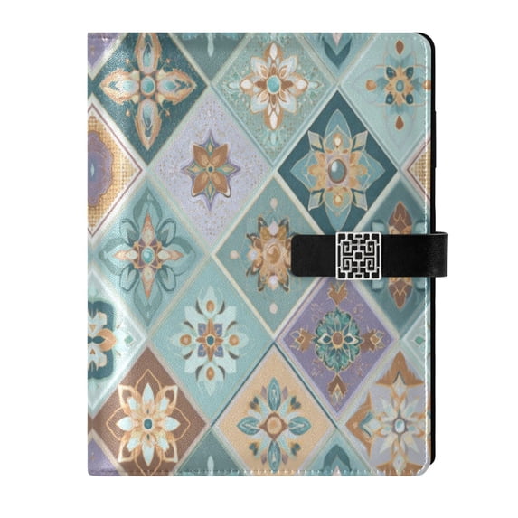 Leather Notebook with Pen Holder Writing Notepad Includes 100 Pages Lined Journal Intricate Blue Shape