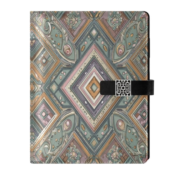 Leather Notebook with Pen Holder Writing Notepad Includes 100 Pages Lined Journal Intricate Brown Batik Pattern