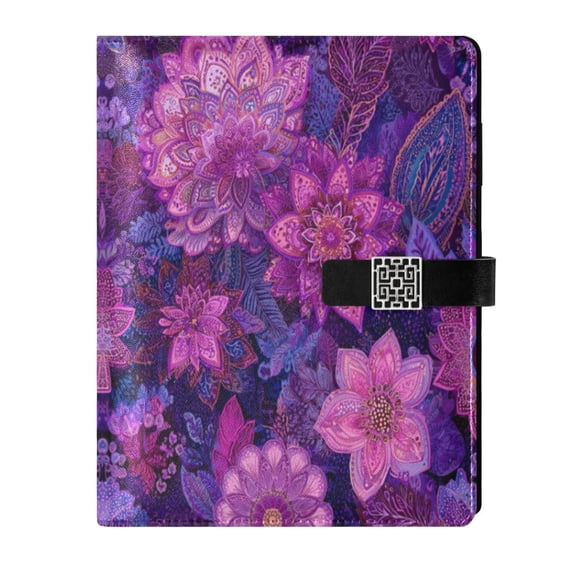 Leather Notebook with Pen Holder Writing Notepad Includes 100 Pages Lined Journal Lavender Bohemian Pattern