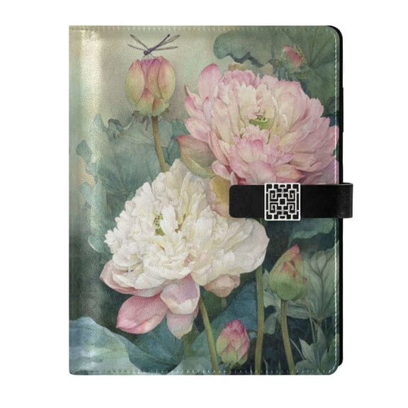 Leather Notebook with Pen Holder Writing Notepad Includes 100 Pages Lined Journal Light Pink Lotus