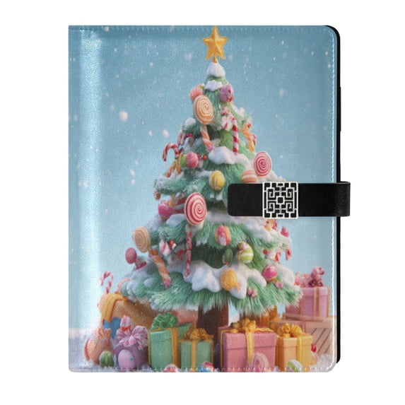 Leather Notebook with Pen Holder Writing Notepad Includes 100 Pages Lined Journal Lollipops Christmas Tree