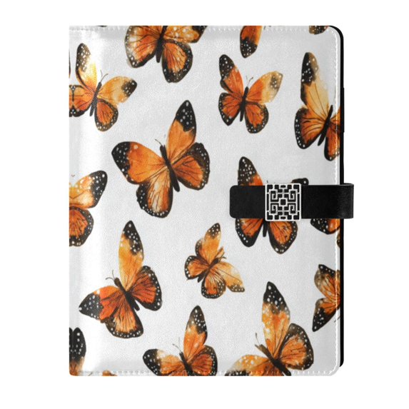 Leather Notebook with Pen Holder Writing Notepad Includes 100 Pages Lined Journal Orange-black Butterfly
