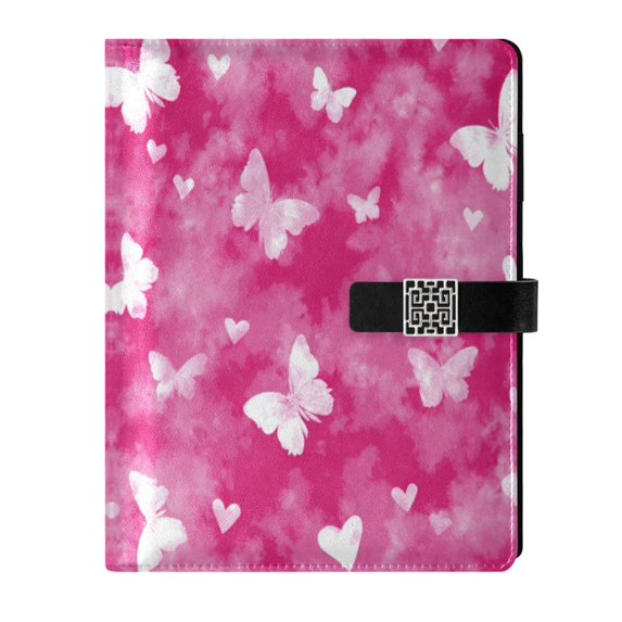 Leather Notebook with Pen Holder Writing Notepad Includes 100 Pages Lined Journal Pink Tie-dye with Butterflies