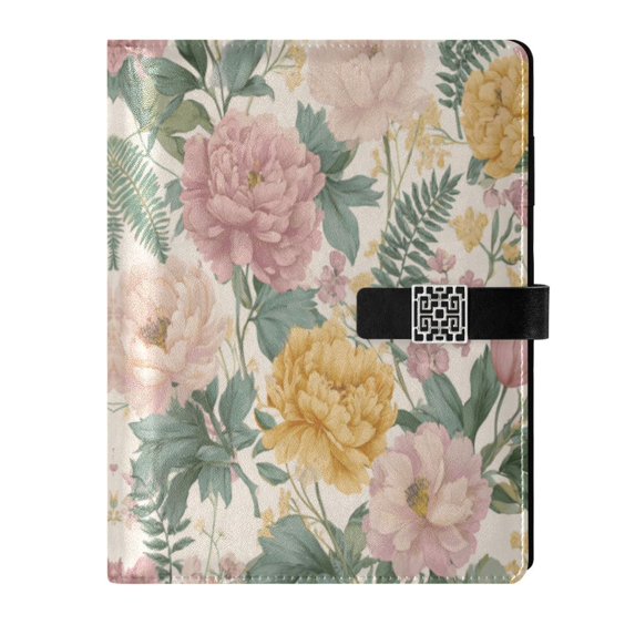 Leather Notebook with Pen Holder Writing Notepad Includes 100 Pages Lined Journal Retro Plant Pattern