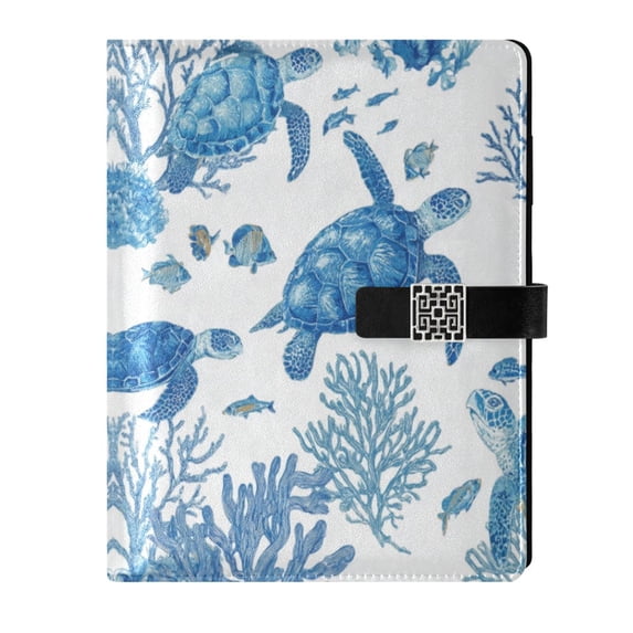 Leather Notebook with Pen Holder Writing Notepad Includes 100 Pages Lined Journal Sea Turtles and Coral Reefs