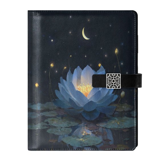 Leather Notebook with Pen Holder Writing Notepad Includes 100 Pages Lined Journal Serene Blue Lotus Flower