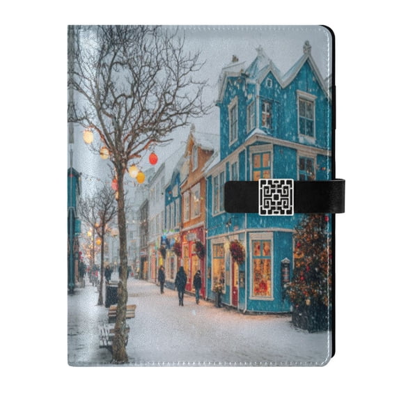 Leather Notebook with Pen Holder Writing Notepad Includes 100 Pages Lined Journal Town in Winter