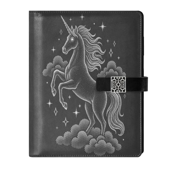 Leather Notebook with Pen Holder Writing Notepad Includes 100 Pages Lined Journal Unicorn Made Of White Dots