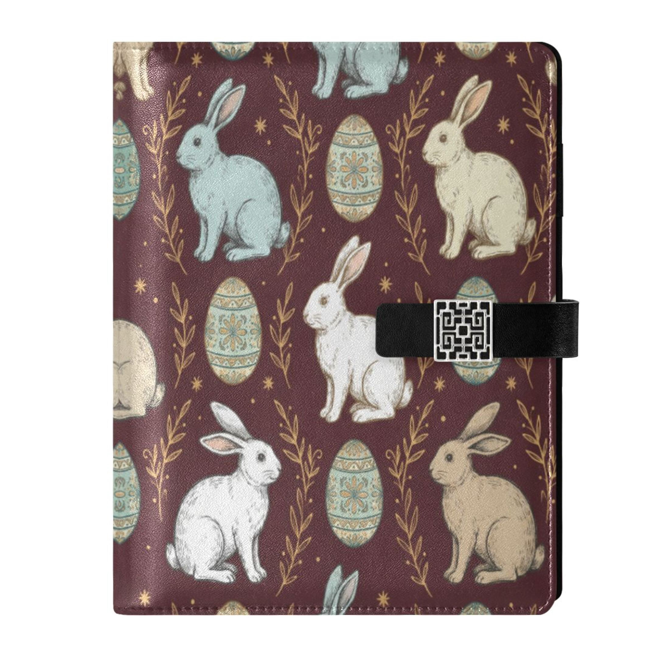 Leather Notebook with Pen Holder Writing Notepad Includes 100 Pages Lined Journal Vintage Art Easter Bunnies