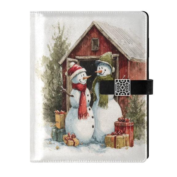 Leather Notebook with Pen Holder Writing Notepad Includes 100 Pages Lined Journal Watercolor Clipart Snowmen