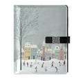 thumbnail image 1 of Leather Notebook with Pen Holder Writing Notepad Includes 100 Pages Lined Journal Winter Wonderland with Small Town, 1 of 6