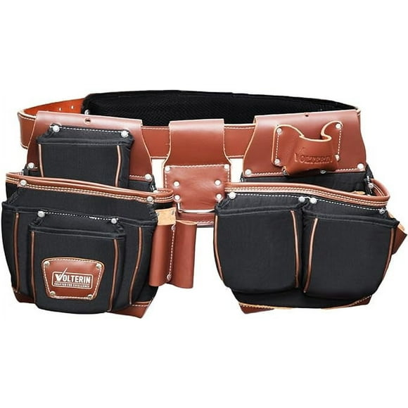 Leather and Nylon Tool Belt | Framers Tool Bags | Leather Tool Belt for Carpenters and Electricians | Nylon Pouch Tool Kit | Heavy Duty Utility Tool Pouch Bag - Black