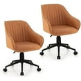 Leather Office Chair Brown Mid Century Desk Chair with Wheels and