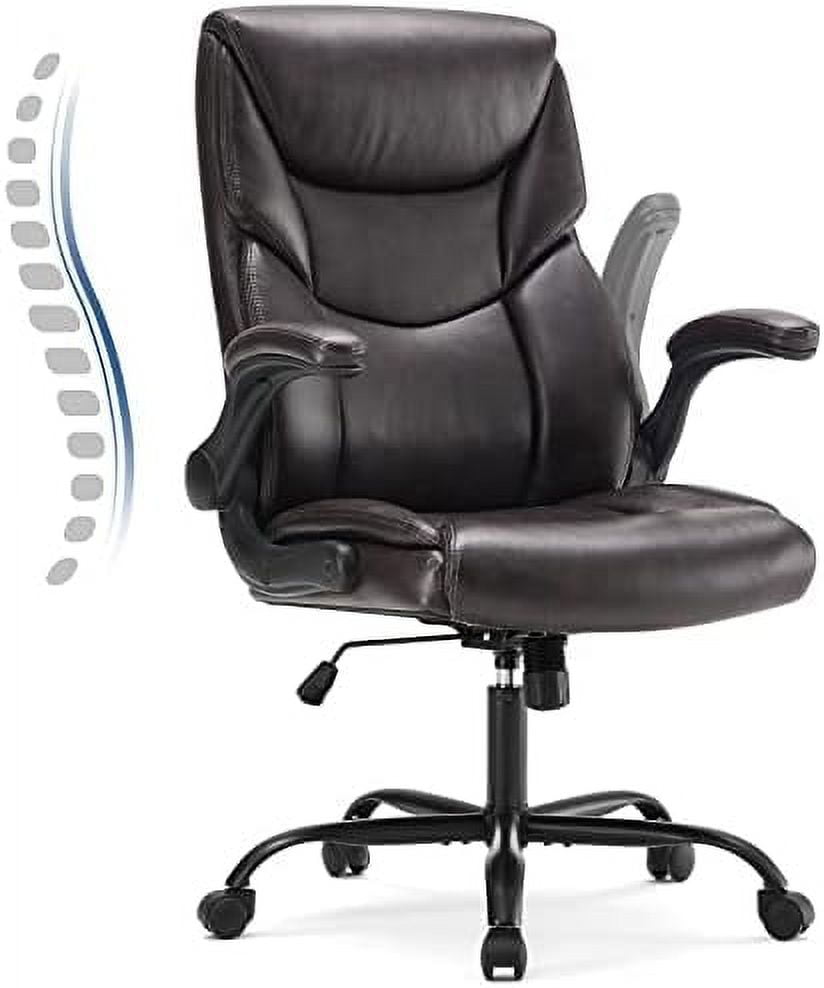 Leather Office Chair with Flip Up Arms Executive High Back Big and Tall