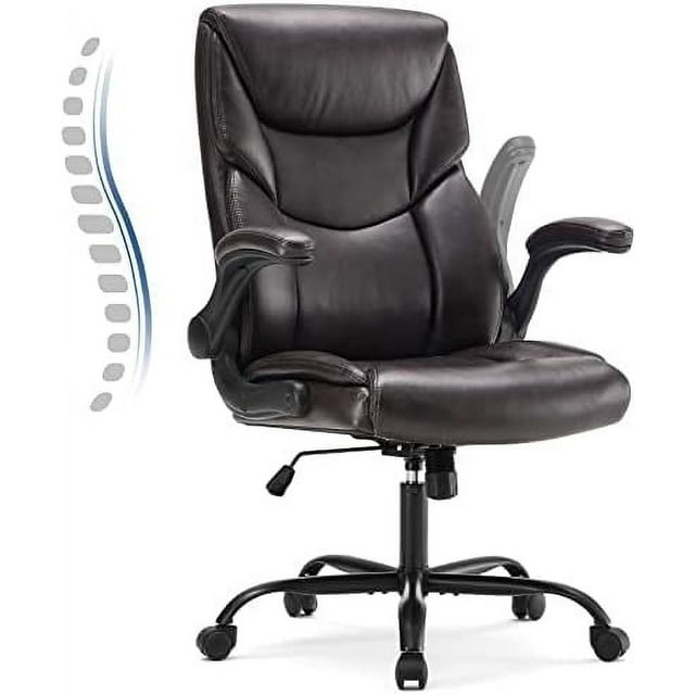 Leather Office Chair with Flip Up Arms Executive High Back Big and Tall