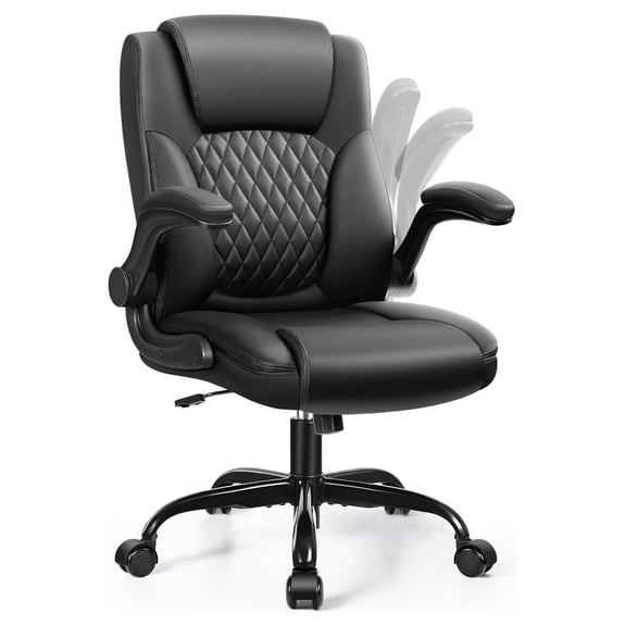 Leather Office Chair, PU Home Computer Desk Chairs with Ergonomic Back Support, 360°Swivel Free,Small Gmaing Chair with Wheels and Adjustable Armrests, for Short People Use, Black MP245