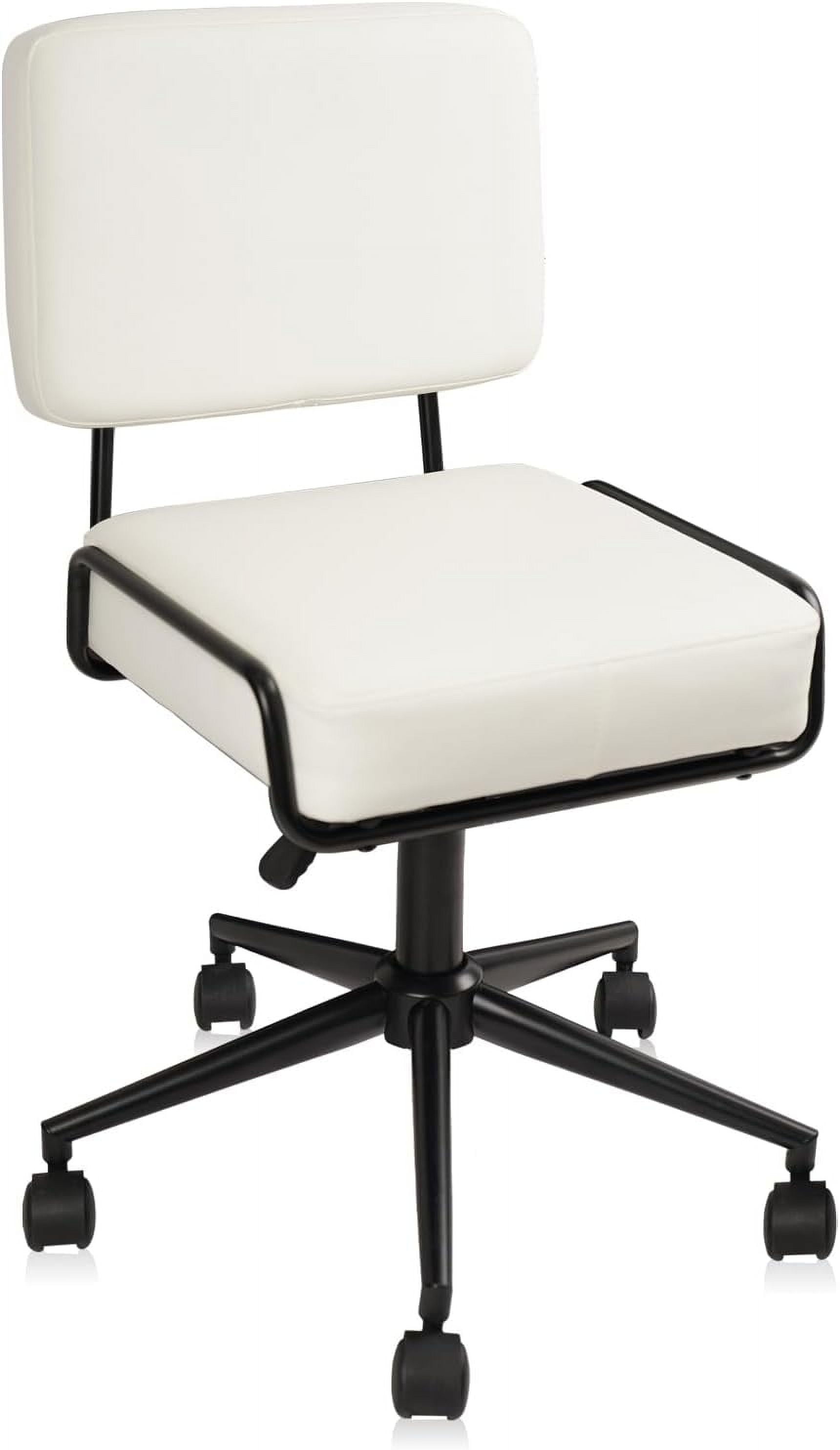 Mid Back White Office Desk Chair Armless, Adjustable Height Makeup