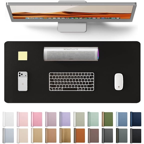 Leather Office Desk Pad Protector, Large Mouse Pad, Non-Slip, PU Leather, Laptop Desk Blotter, Waterproof Writing Pad for Office and Home, Black, 23.6" x 13.8"
