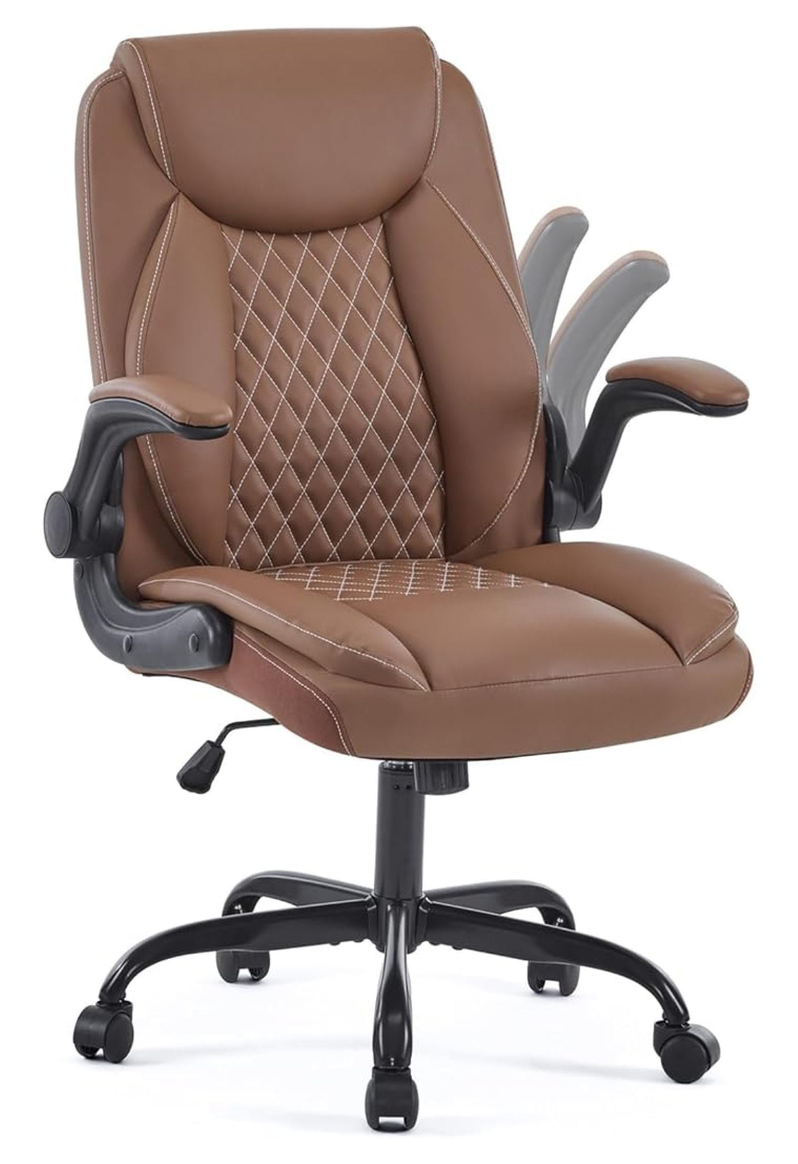Leather Office Ergonomic Home Office Desk Chair, Back Support Swivel Executive Office Chair with Wheels and -Up Armrests, Small Gaming Chair with Adjustable Rocking Function, Brown
