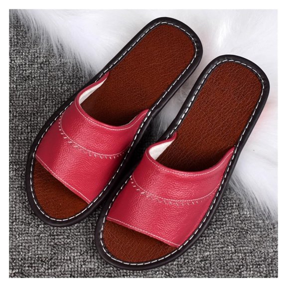 Leather Open Toe Slippers Sandals Comfort Non Slip House Shoes,Flat Slide Sandals Casual House Shoes Slippers Office Slippers Gift for Womens Mens