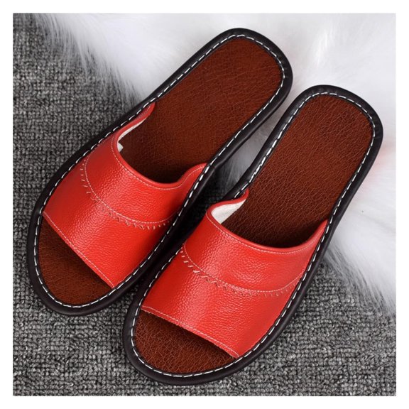 Leather Open Toe Slippers Sandals Comfort Non Slip House Shoes,Flat Slide Sandals Casual House Shoes Slippers Office Slippers Gift for Womens Mens