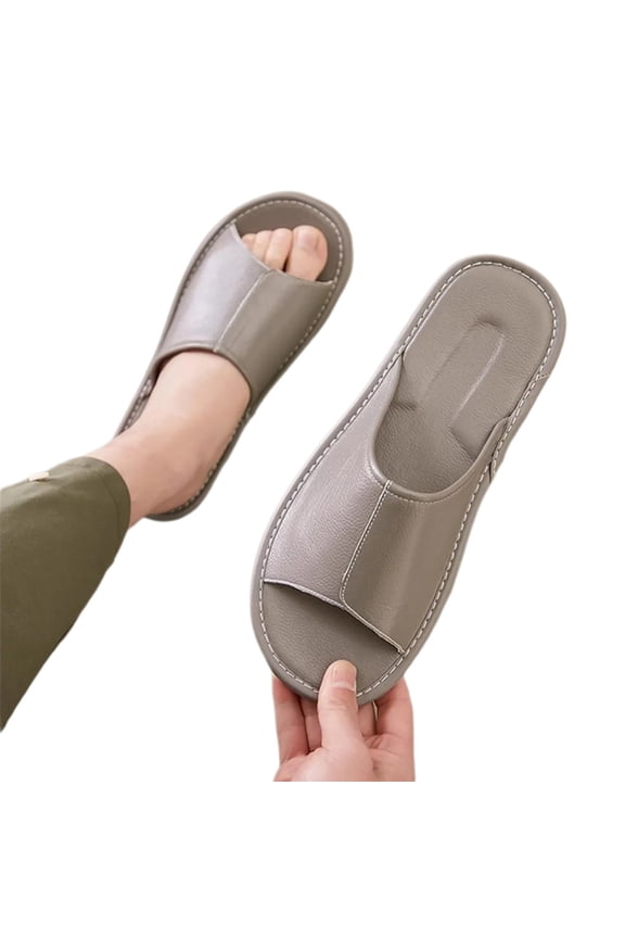 Leather Open Toe Slippers Summer Sandals,Indoor Flat Slide Sandals for Men,Casual House Shoes for Bedroom and Office,Gift for Men & Women