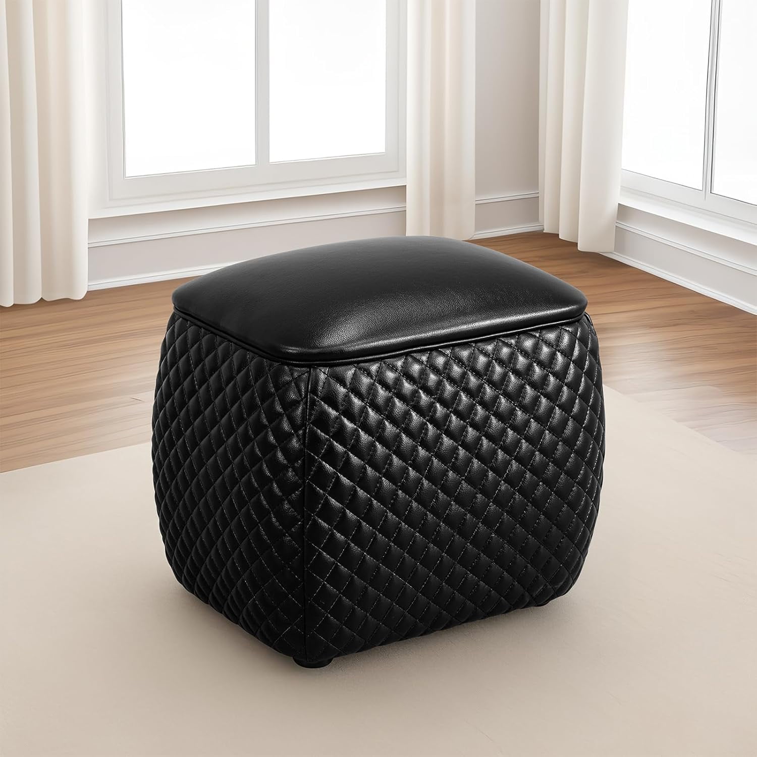 Leather Ottoman Foot Rest Bench Square Foot Stools&nbsp;Living Room Storage Ottoman&nbsp;for Bedroom and Dorm,Black