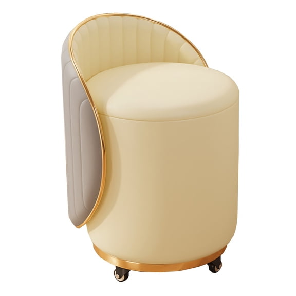 Leather Ottoman Footrest With Storage Round Upholstered Pouf Ottoman Bench With Storage For Couch 360°rotation Pouf Footstool With Lid For Living Room, Bedroom, Entryway