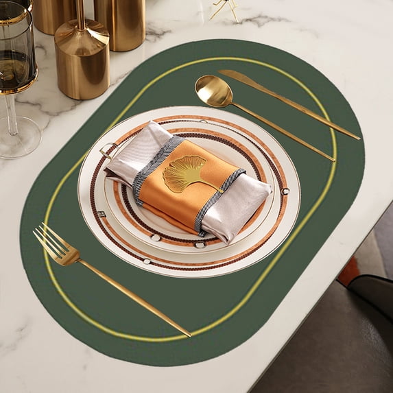 Leather Oval Placemat, Reversible Non-Slip Oil-Proof Waterproof Heat-Resistant Wipe-Clean Dining Table Mat for Home, Restaurant or Hotel