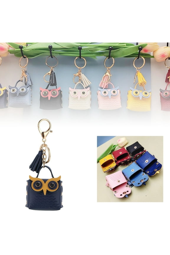 Leather Owl Purse Keychain Car Key Pendant Cute Bag Charm Cute Cartoon Keychain Pendant Women's Key Ring Clip Keychain