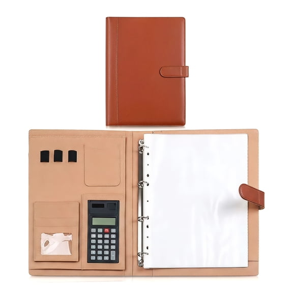 Leather Padfolio Binder with Clipboard, 6 Ring Portfolio Organizer for Office