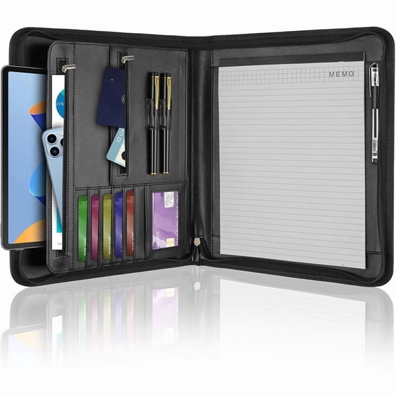 Leather Padfolio Portfolio Binder Organizer, with 20 Pages Notepad & 13" Tablet Sleeve,for Letter Size A4 Men Women