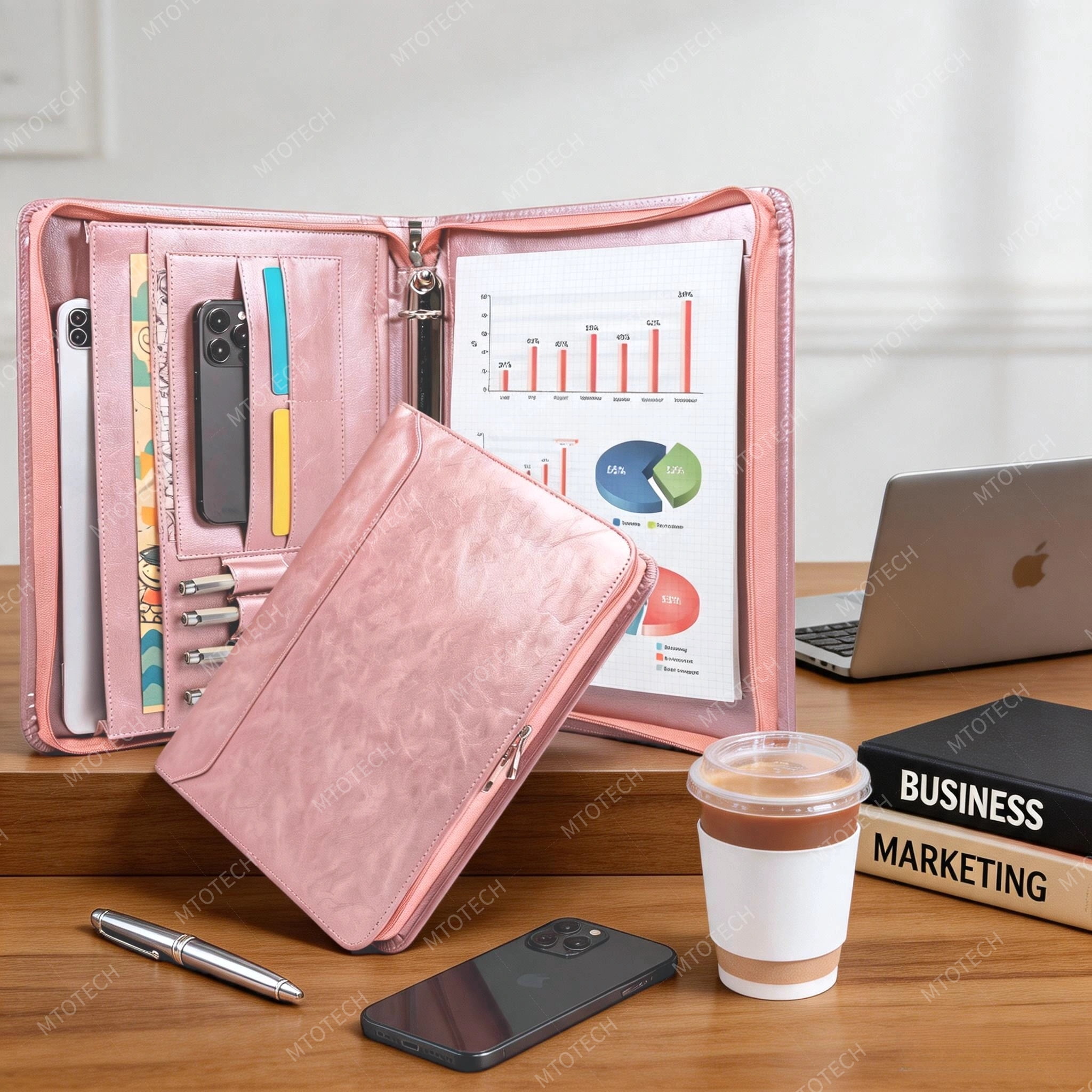 Leather Padfolio for Women,Zippered Padfolio with 3 Ring Binder,Business Portfolio Organizer for Women with A4 Writing Pad Holder, Document Organizer for Meeting/Interview